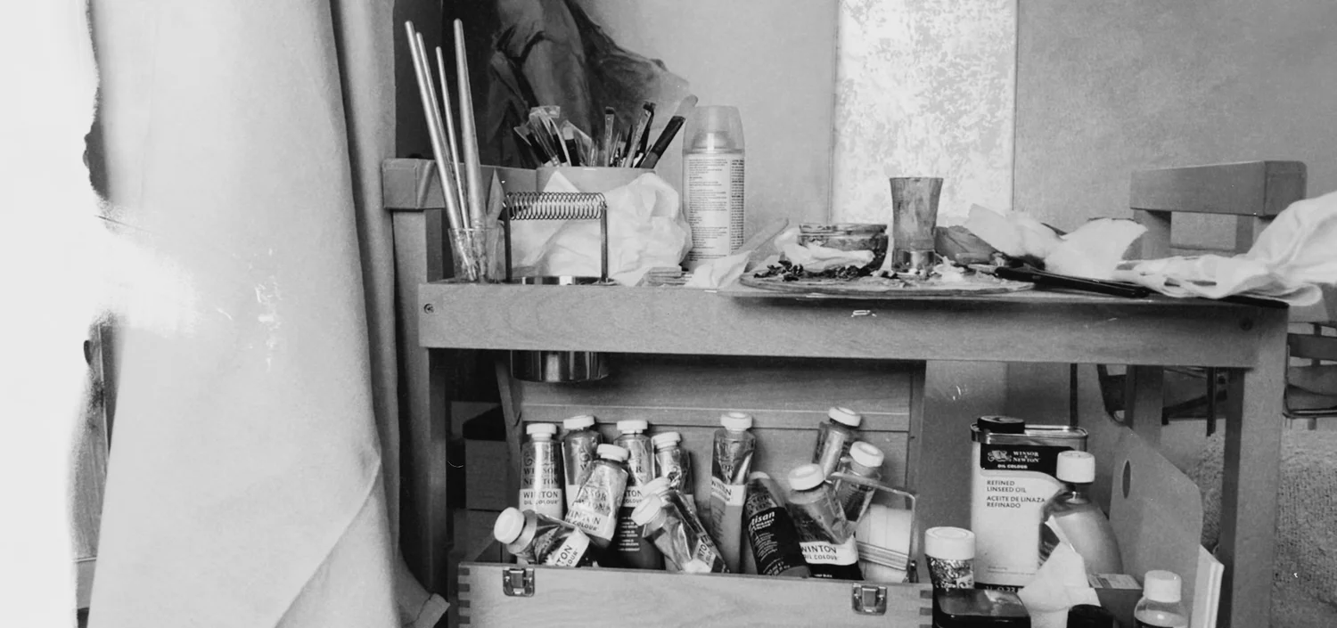 Artist materials in Alina's studio